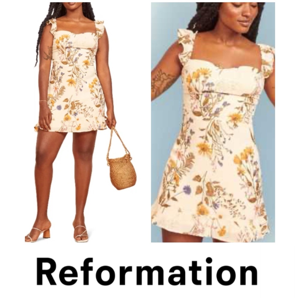 Reformation Cream Floral Mini Dress